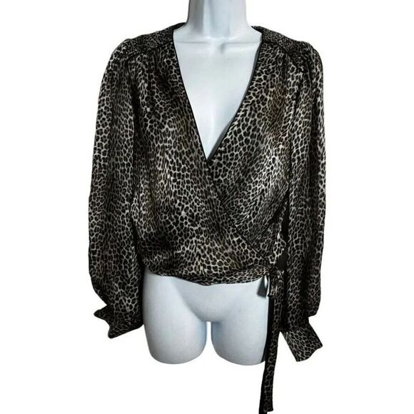 Generation Love 100% silk wrap top blouse Animal leopard print size small - Picture 3 of 12